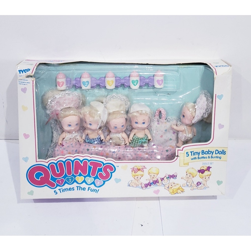 Rare Vintage 1989 Tyco Playful Quints 5 Tiny Dolls
